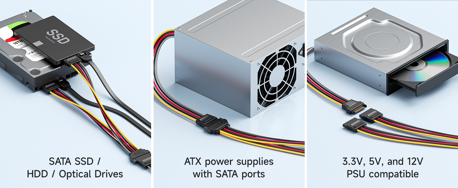 15 Pin SATA Power Splitter Cable