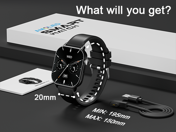 Included in the package: Smart Watch × 1; Magnetic Charger × 1; User Manual × 1; Watch Band × 1.