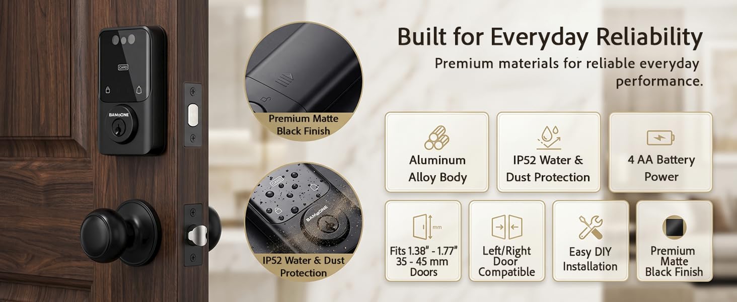Smart door lock with premium materials and IP52 protection
