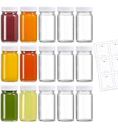 15 Pack 2 oz Glass Shot Bottles w/ White Lids & 15 Labels - Small Clear Jar for Ginger, Wellness ...
