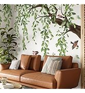 Lilacanthara Large Green Tree Branch Wall Stickers, 3 Sheets Hanging Vine Tree Wall Decals Peel a...