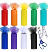 Supla 9 Colors Rainbow Tulle Rolls Tulle Netting Rolls Tulle Fabric Spool Ribbon 6" Wide 25 Yards...