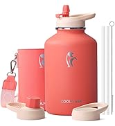 Coolflask 64 oz Water Bottle Insulated with PU Leather Sleeve, Half Gallon Water Bottle Color Con...