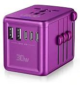 URJD Universal Travel Adapter with 3 USB-C + 2 USB-A Ports 30W Fast Charging, 2500W AC Outlet, In...