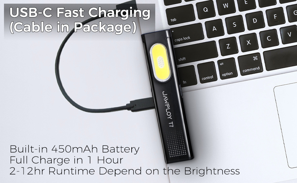 LED flashlight with USB-C cable in package