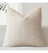 Foindtower Set of 1 Decorative Linen Check Throw Pillow Cover Neutral Farmhouse Vintage Cushion C...