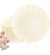 LIYH 20 Pcs Beige Plastic Plates Reusable - Unbreakable Plastic Scalloped Wavy Dinner Plates for ...