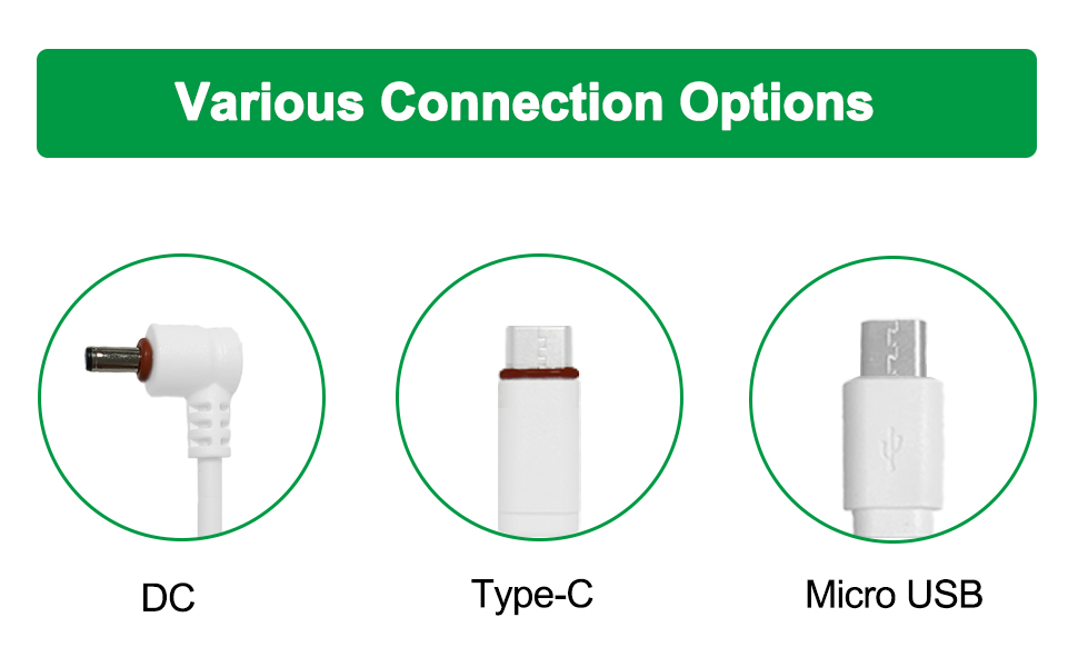Three types of sockets charging cable and adapter for ring eufy simplisafe camera 10 ft