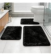 Bathroom Rugs Set Plush Velvet Bath Rugs Non-Slip Shaggy Bath Mat Set 3 Piece,Washable Mats,Absor...