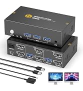 8K HDMI KVM Switch 2 Monitors 2 Computers,8K@60HZ USB3.0 Dual Monitors KVM Switches for 2 PC/Lapt...