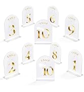 White Acrylic Table Numbers 1-10 with Double-Sided Gold Foil 5x7 Inch Wedding Reception Table Sig...