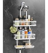 OMAIRA Shower Caddy Hanging with Soap Scrub Holder, Stainless Steel Adjustable No Drilling Non-Sl...