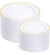 200 Pcs Gold Plastic Plates - Heavy Duty Disposable Party Plates, Gold Plates Disposable Include ...