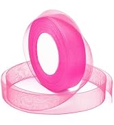 Sentoyou Pink Ribbon for Gifts Wrapping, 1 inch 50Yard Sheer Organza Tulle Ribbon, Mothers Day Ho...