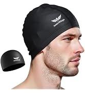 AzureWings Fabric Swim Cap for Adult Women Men, Upgrade Silicone Waterproof Layer, Lightweight an...