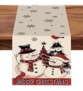 Croar Merry Christmas Snowman Dining Table Runner, Red Black Xmas Tree Snowflake Cardinal Burlap ...