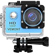 VEMONT Action Camera, 1080P 12MP Sports Camera Full HD 2.0 Inch Action Cam 30m/98ft Underwater Wa...