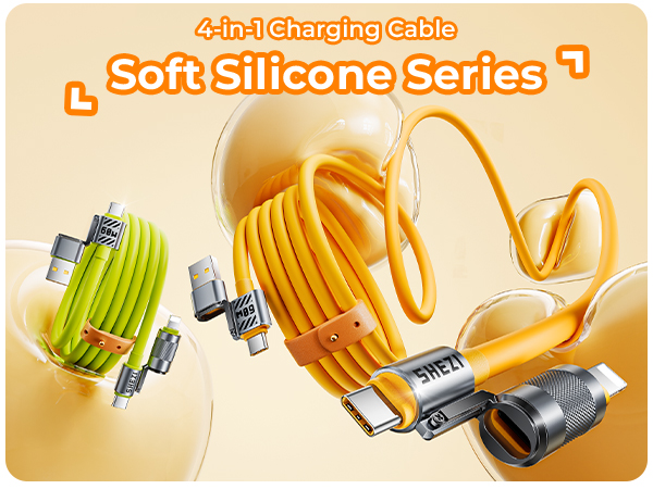 Silicone Multi Cords 4 in 1 USB C Cable Compatible with Lightning Cable 60W Fast Charge