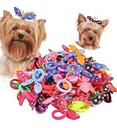 XIMA Dog Hair Accessories Set, 100 Pieces Colorful Rabbit Ear Hair Ties with Elastic Bands, Pet G...