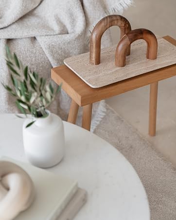 Peakoly acacia wood arch and paulownia wood knot coffee table decor