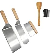Commercial Griddle Tools Set – Stainless Steel Grill Spatula, Scraper & Dough Cutter for Flat Top...