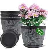 Quarut 6 Inch Flower Pots Planters for Outdoor Indoor, 4 Pack Plastic Plant Pots with Drainage Ho...