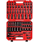 70-Piece 1/2" Drive Impact Socket Set, SAE 5/16"-1-1/4" & Metric 8-24mm | Cr-V Swivel Sockets, 6 ...