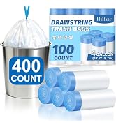 Huifany 4 Gallon Drawstring Trash Bags,400 Count Small Garbage Can Liners | Leak-Proof Strong, Un...