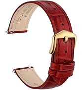 WOCCI Alligator Embossed Leather Watch Band for Women, Top Grain Leather, Stainless Steel Mirror ...