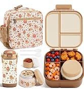 Fimibuke kids Bento Lunch Box w/Insulated Water bottle, Lunch Bag & Thermo | Leak Proof 3-4 Compa...