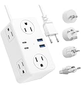 Kakyanill European Travel Plug Adapter, EU/UK/US Travel Plug Adapter Power Strip, 6 AC Outlets, 4...