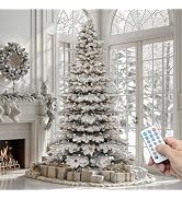 YITAHOME 7.5ft Prelit Mountain Pine Flocked Christmas Tree with Remote | Pre-Decorated Hierarchic...