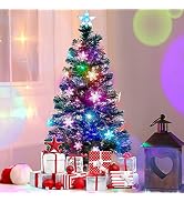 Juegoal 4 ft Pre-Lit Artificial Christmas Tree, Lighted Optical Fiber Xmas Trees with RGB Color C...