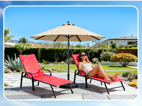 Chaise Lounge Chair, 5 Adjustable Beach Lounge Recliner Chair with Armrests, Outdoor