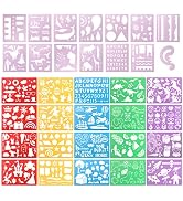 Jucoan 34 PCS Stencils Set for Kids, Plastic Drawing Stencil Templates with Over 500 Shapes, Colo...