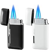 Cponmist 2 Pack Mini Butane Lighter, Double Jet Torch Lighter with Visible Window, Refillable and...