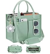 FIORETTO Womens Canvas Tote Bag Purse with Individual Compartment, Zipper Top, Reinforced Bottom ...