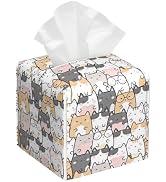 Kawaii Cats Tissue Box Cover,PU Leather Tissue Box Holder Square,Modern Home Decoration for Bathr...