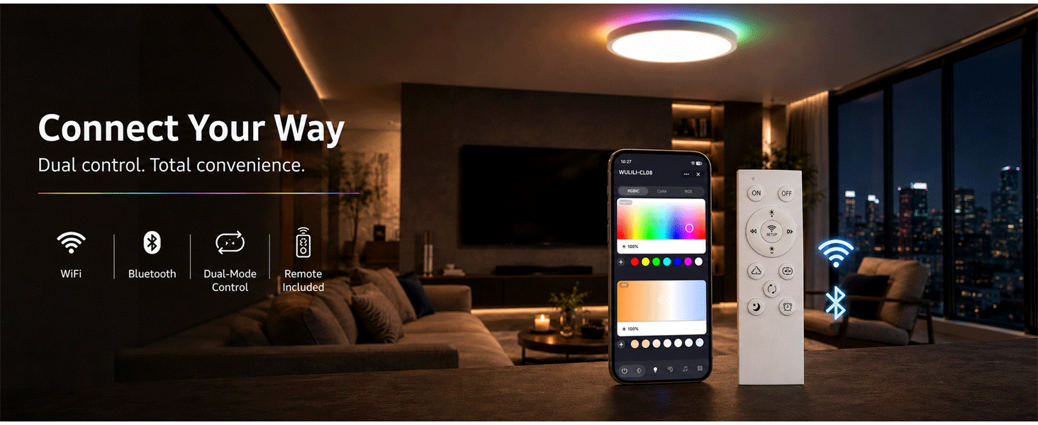 WULILI Smart RGB Ceiling Light with WiFi Bluetooth and remote control