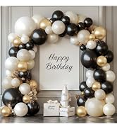 Black White Gold Balloon Arch Kit,Double Stuffed Pearl Sand White Balloon Garland Different Sizes...
