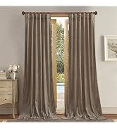 StangH Taupe Velvet Curtains 90 inches - Luxury Room Darkening Thermal Insulated Window Panels Th...