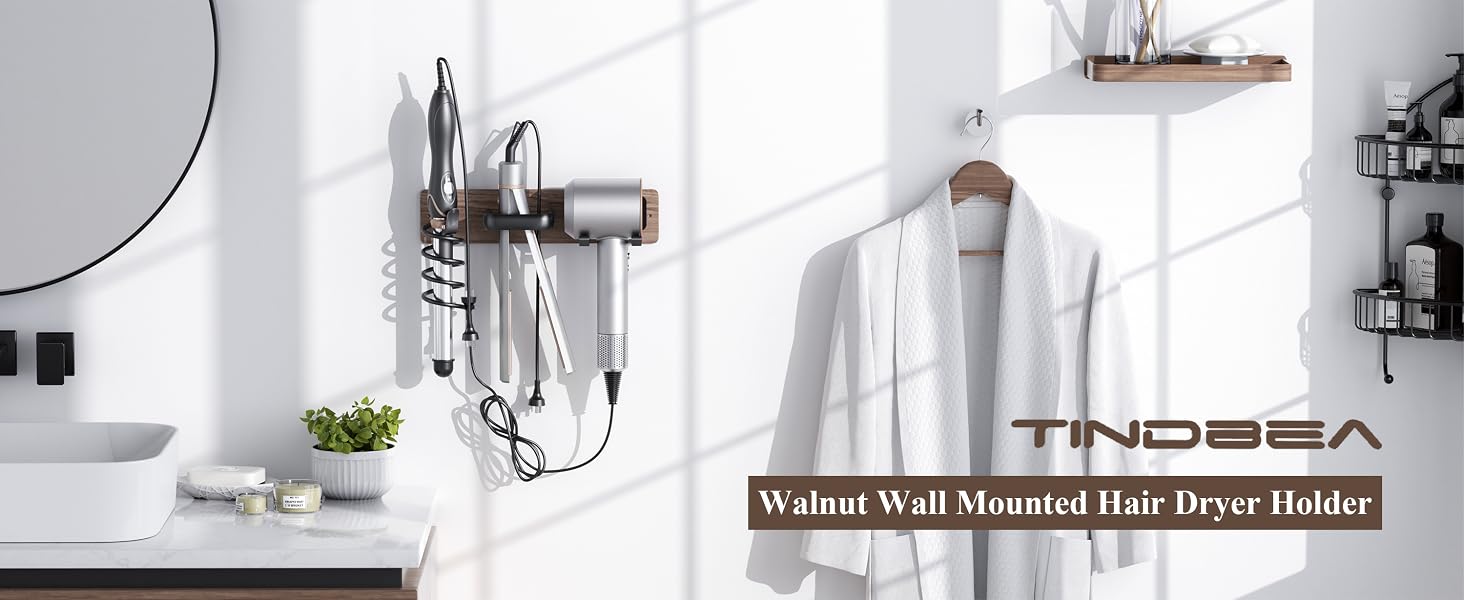 Walnut Hair Dryer Holder Curling Iron Holder Flat Iron