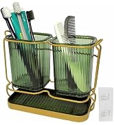 Green Toothbrush Holders for Bathrooms, 2 Cups Toothbrush Holders Wall Mounted, Bathroom Organize...