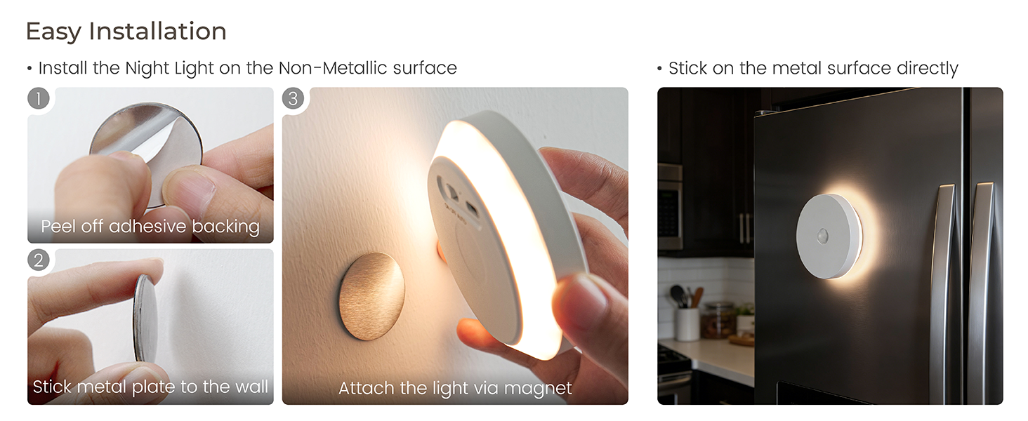 Magnetic Stick-On LED Night Light, Cordless Night Light with Warm White Light