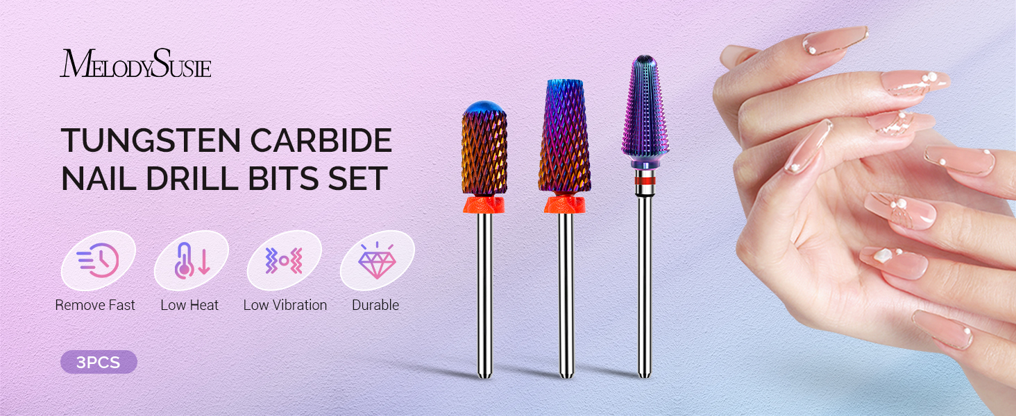 MelodySusie 3Pcs Nail Drill Bits Set, Purple