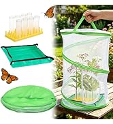 Complete Butterfly Habitat Kit - 14" W x 20" H Large Collapsible Mesh Growing Cage & Hydroponic F...