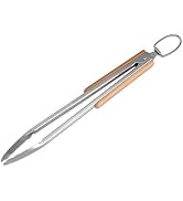 14-Inch Stainless Steel Grill Tongs with Wooden Handle,Non-Slip Locking Barbecue Tongs for Cookin...