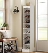 YATINEY 9-Tier Tall Shoe Rack, Wooden Shoe Storage Organizer, Narrow Shoe Cabinet with Removable ...