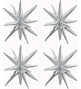 TONIFUL 4 Pcs 22inch 4D Huge Silver Star Balloons Explosion Star Mylar Foil Balloons for Party Su...