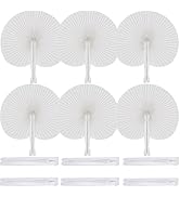 Bestage 60 Packs Decorative Paper Folding Hand Fans Handheld,White Round Wedding Foldable Fans Ch...